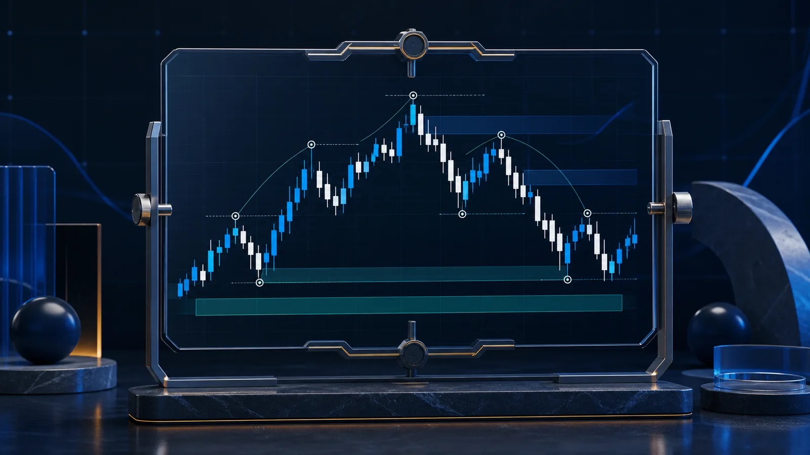 A market chart held in a structured analysis frame with multiple comparison points