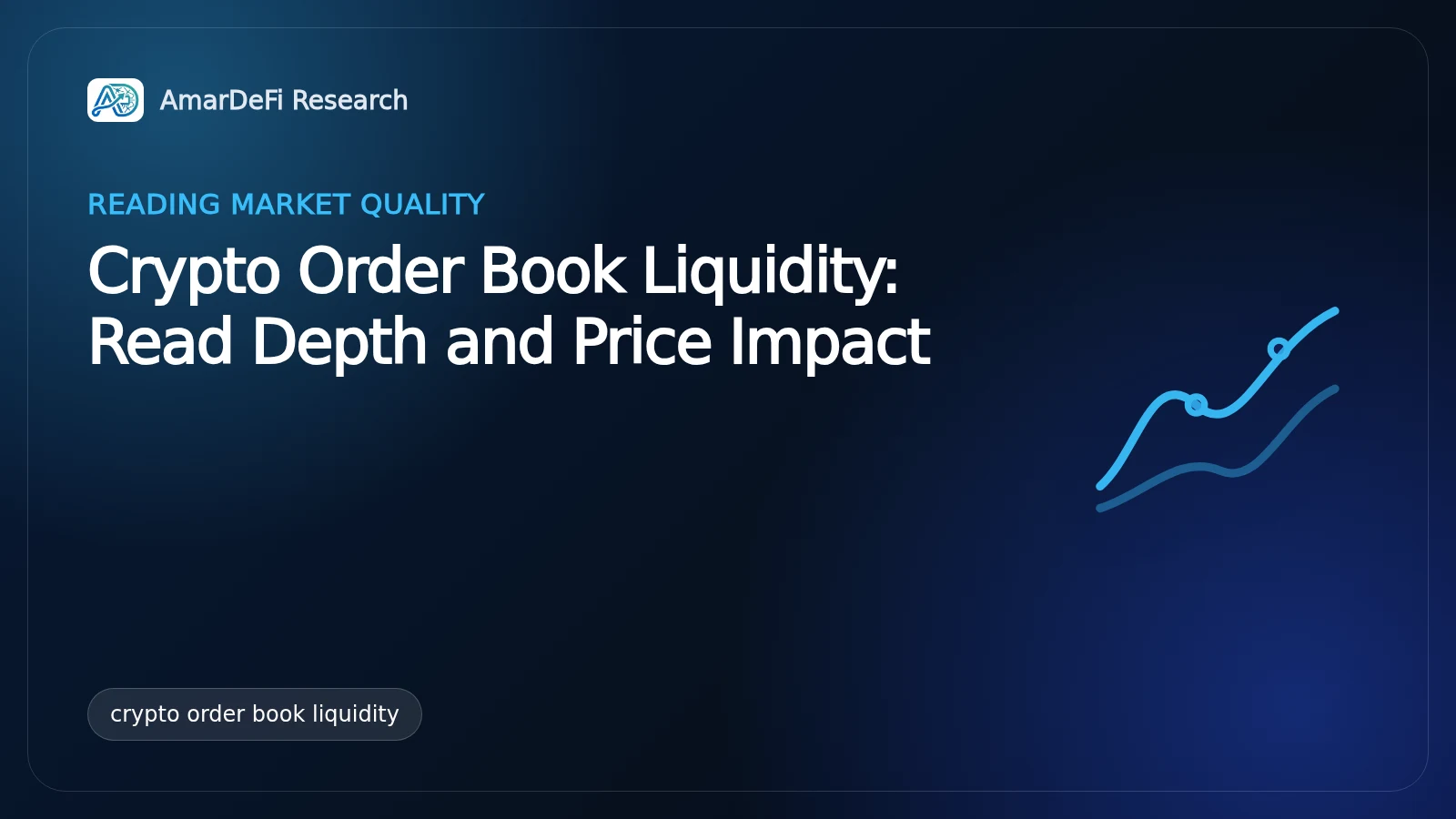 Conceptual illustration of a crypto order book beside a price chart, showing bid and ask depth, spread, and estimated trade impact.